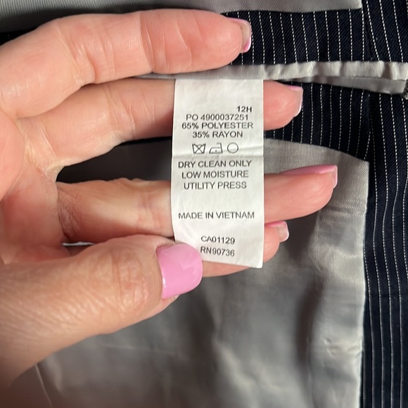 Michael Kors Navy pin stripe suit: jacket (12H) and pant (12H/ 29.5”) - Picture 3 of 5